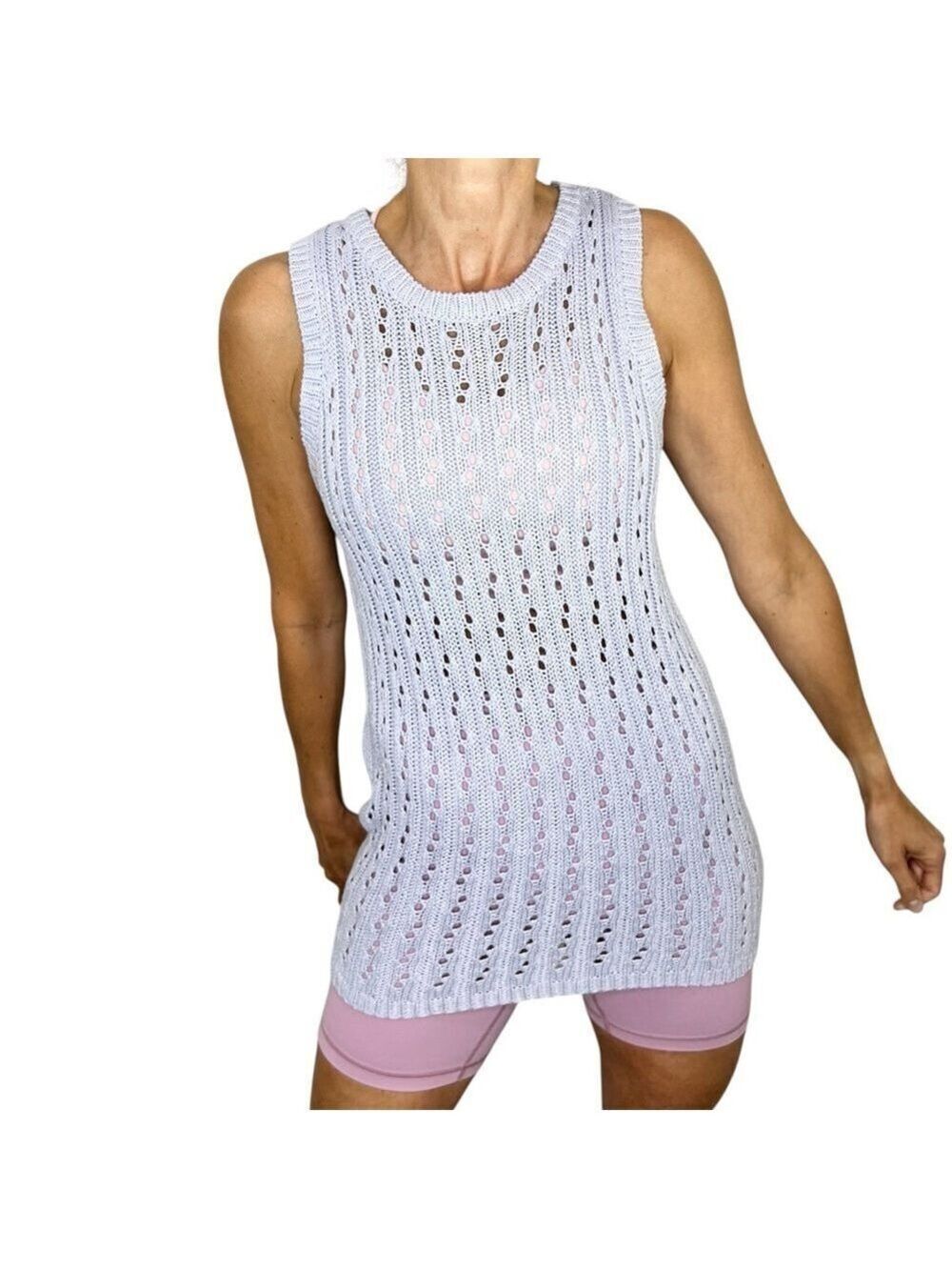 Ilanco lilac purple open knit sleeveless knit tunic crew neck sweater S